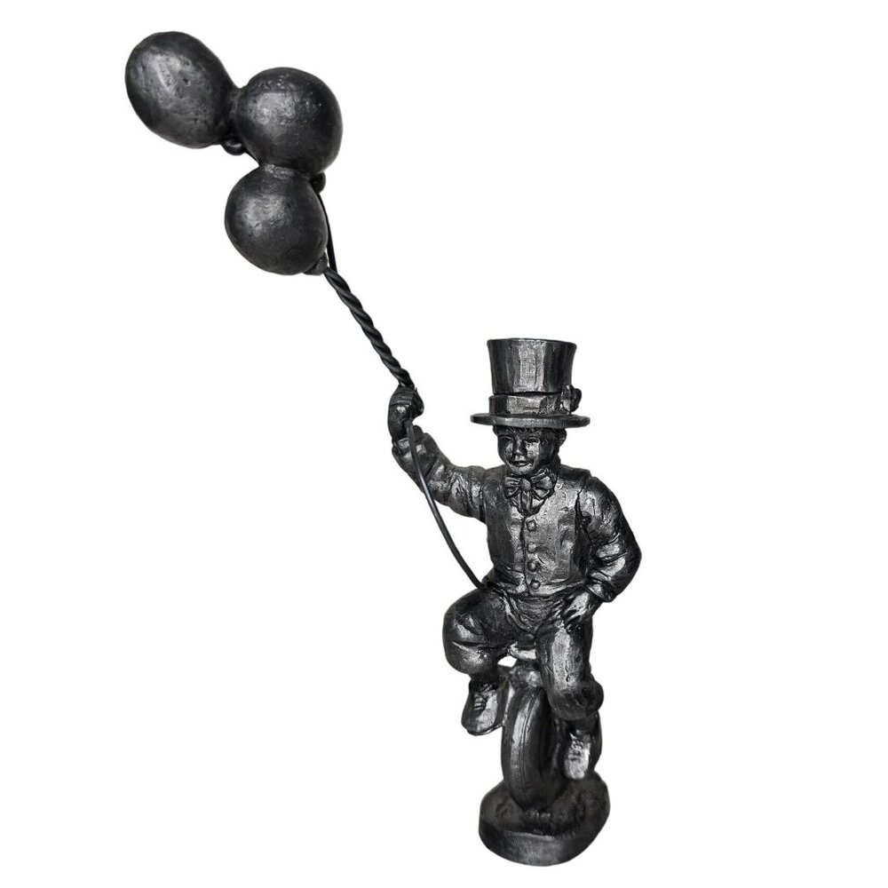 Vintage michael ricker Pewter Circus Clown Figurine On Unicycle With Balloons